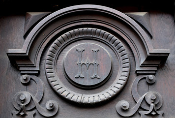 The doors are old wooden.Fragment of the door decoration.Knocker door.Herford Germany.