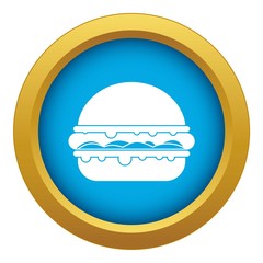 Burger icon blue vector isolated on white background for any design