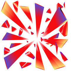 Explosion of broken Red and Blue glass prisms on white vector