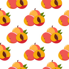 vector peaches on white, seamless pattern, background, texture.