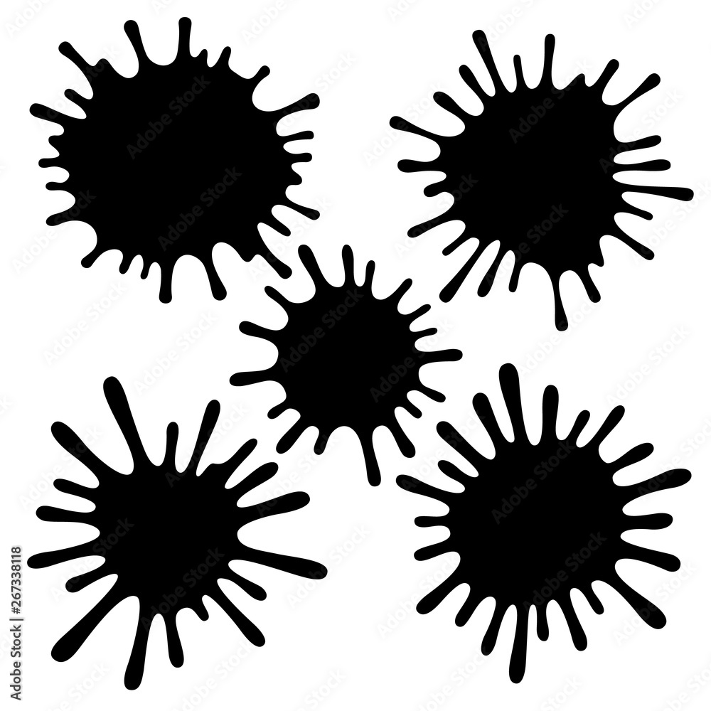 Poster Ink Splashing with Drops. Vector Isolated Splatter Shapes. Abstract Paint Spots