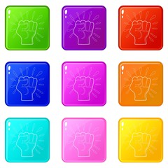 Riot icons set 9 color collection isolated on white for any design