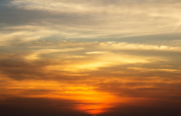 Naklejka na ściany i meble beautiful red sunset and bright sky on the horizon