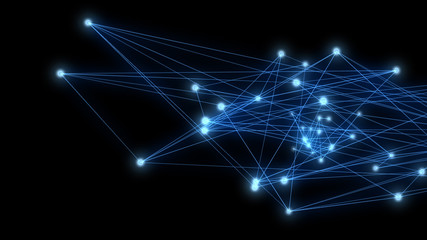 Abstract connection and communication with line dots on blue background. Communication and network concept.