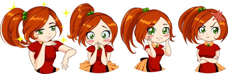 Cute Anime Girl With Red Hair And Green Eyes Different Funny
