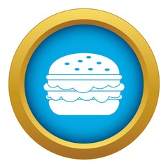 Burger icon blue vector isolated on white background for any design