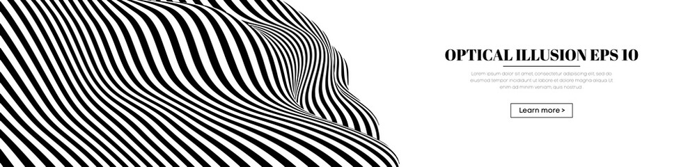 Optical illusion lines background. Abstract 3d black and white illusions. EPS 10 Vector illustration. Abstract waves vector.