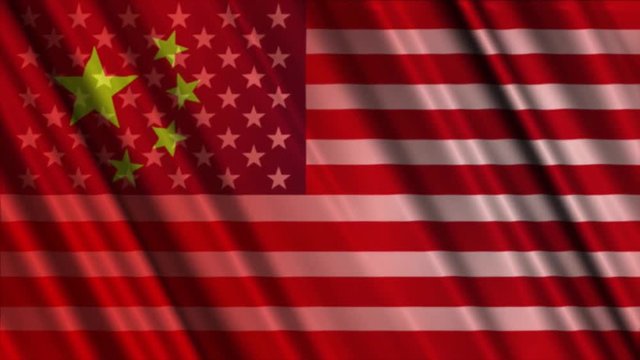 4K USA Flag Fades Away by China Flag Trade War Concept