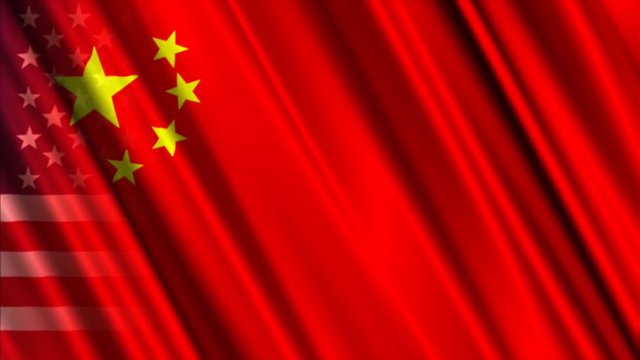 4K China Flag Slowly Covers USA Flag Trade War Concept