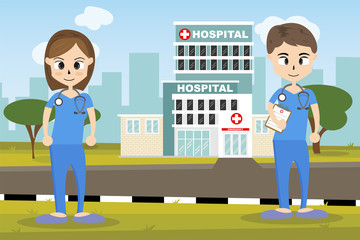 The  professional medical team for health life concept with cartoon, anime and background  - vector illustration Eps 10.