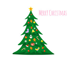 Christmas tree decorated with decorations isolated on white background. Merry Christmas with Christmas tree.