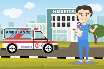 The  professional medical team for health life concept with cartoon, anime and background  - vector illustration Eps 10.