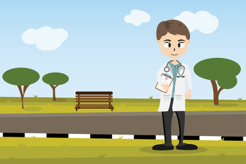The  professional medical team for health life concept with cartoon, anime and background  - vector illustration Eps 10.