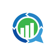 Business logo template. Speech bubble and growth graph, circle in circle