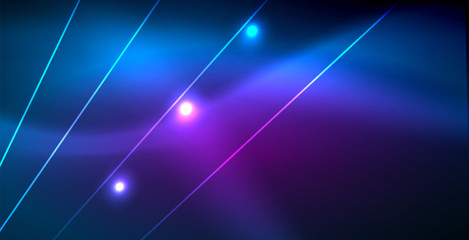 Neon glowing techno lines, blue hi-tech futuristic abstract background template with lights