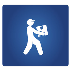 delivery man and worker lift a box in blue background