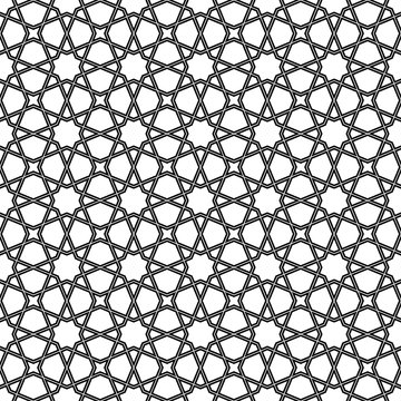 Seamless geometric ornament in black colors lines.