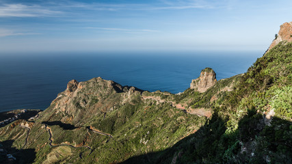 Mountain ranges descend to the ocean