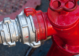 Hose coupling on the fire hydrant