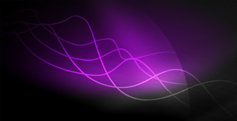 Glowing abstract wave on dark, shiny motion, magic space light. Techno abstract background