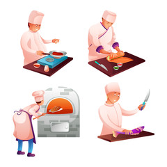 Culinary chefs in kitchen flat characters set