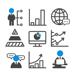 Business charts and businessman simple icon isolated on white background