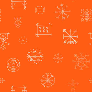 Seamless pattern with Icelandic magical staves