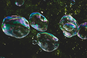 Rainbow bubbles from the bubble blower in the park