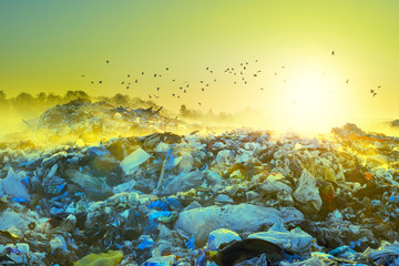 Sunrise Sun above the ocean of garbage