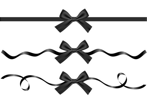 Set of black gift ribbon and bow on white background. Stock Vector