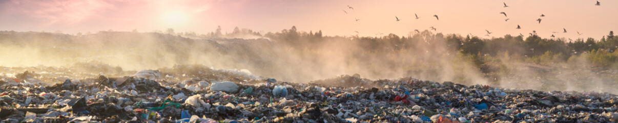 Sunrise Sun above the ocean of garbage
