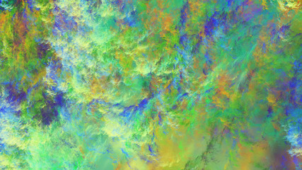 Obraz na płótnie Canvas Abstract fantastic blue and green clouds. Colorful fractal background. Digital art. 3d rendering.