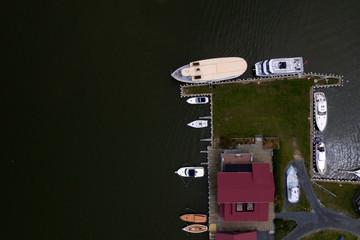 ships at the docks in St. Michaels Maryland chespeake bay aerial view panorama