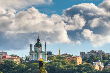 St Andrew's Church at cloudy summer day in Kyiv, Ukraine