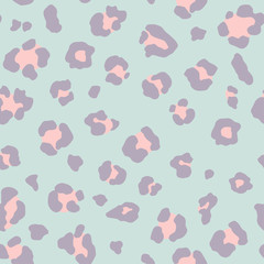 Leopard skin seamless pattern. Drawn animal print. Fantasy colors: blue, pink, purple