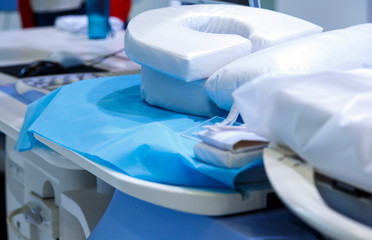 Cancer treatment equipment close up ultrasound apparatuses for oncology department.
