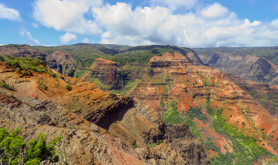 Lookout view of Waipoo Falls at Waimea Canyon, aka the Grand Canyon of the Pacific, Kauai, Hawaii, USA