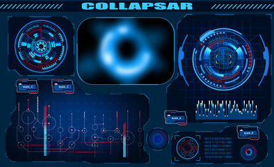 Futuristic graphic interface Black hole, total eclipse, hud design, infographic elements. Theme and science, the theme of analysis. illustration