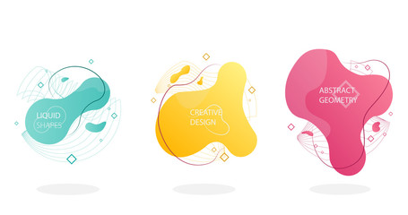 Geometric colorful abstract shapes set. Trendy minimal modern design isolated white background. Liquid form with various colors modern vector.Template for the design of a logo, flyer or presentation. 