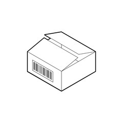 Outline cardboard box icon. Empty corrugated box with two almost closed flaps. Isometric vector isolated on white background.
