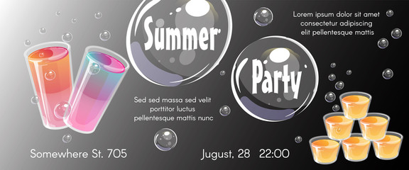 Summer party poster template. Invitation flyer with jello shots. - obrazy, fototapety, plakaty