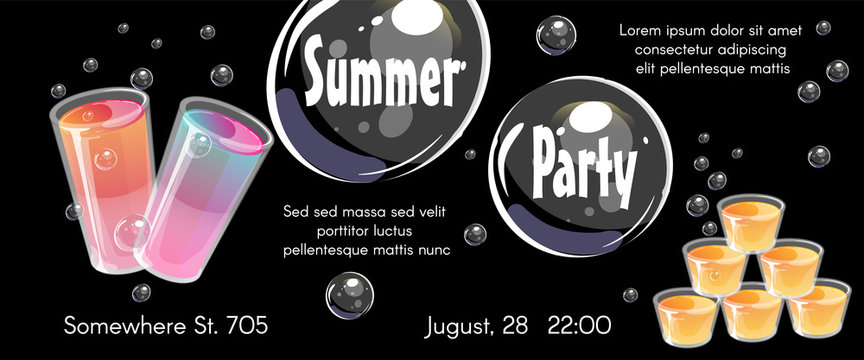 Summer party poster template. Invitation flyer with jello shots.