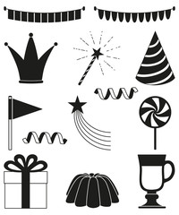 13 black and white party elements set