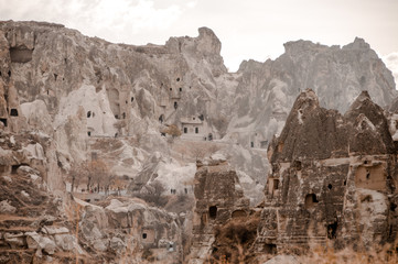 View of the unique volcanic landscape of Cappadocia