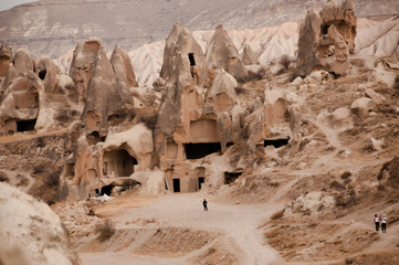 View of the unique volcanic landscape of Cappadocia