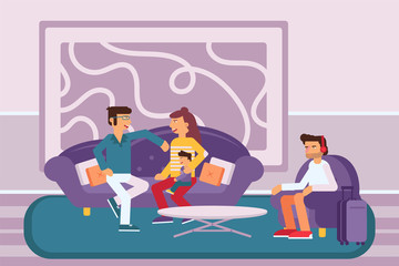 People at hotel lobby flat vector illustration