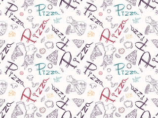 seamless pattern_1_illustration, contour drawing on the theme of Italian pizza cuisine, for decoration and design Doodle style