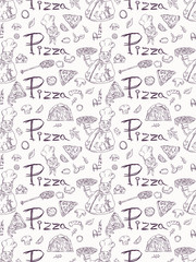 seamless pattern_2_illustration, contour drawing on the theme of Italian pizza cuisine, for decoration and design Doodle style