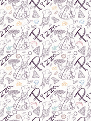 seamless pattern_3_illustration, contour drawing on the theme of Italian pizza cuisine, for decoration and design Doodle style