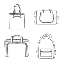 Vector illustration of suitcase and baggage symbol. Collection of suitcase and journey stock symbol for web.
